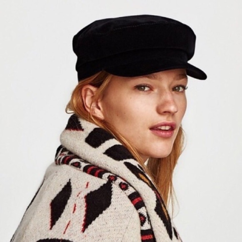 Zara Corduroy Black Pageboy Hat M